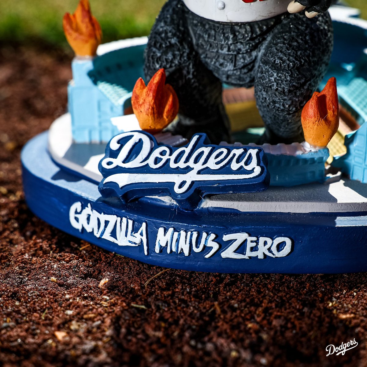 Dodgers's tweet photo. Dodgers x Godzilla. 🔥 

Join us at the ballpark on 9/24 to get your Godzilla Minus Zero Bobblehead! https://t.co/R8dl5RWQ8Y