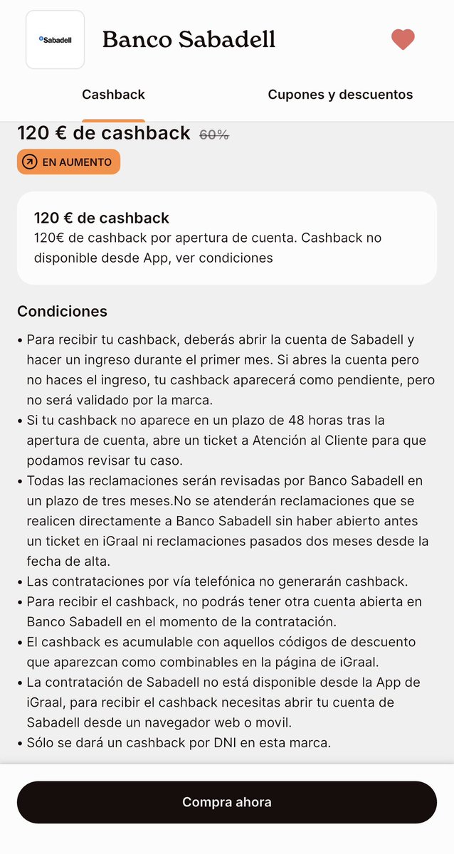 PatrullaCapital's tweet photo. 🚨 ¿CÓMO? ¡HA VUELTO OTRA VEZ! 🚨
            🔥 SABADELL +120 € 🔥

YA ESTÁ ACTIVA OTRA VEZ LA PROMO. 👀💸
Después de la última, que muchos aprovechasteis, YO VUELVO A POR ELLOS. 😂
👉 La hice.
👉 Cumplí las condiciones.
👉 Y ya cobré mis 120 €. 💰✅

La jugada es sencilla:

💰 120 € DE CASHBACK
🏦 Abrir cuenta Sabadell
💶 Ingresar mínimo 1€ 
❌ Sin nómina
❌ Sin permanencia
❌ Sin comisiones
✅ Y además, 2% TAE hasta 100.000€
✅ Tarjeta débito Gratis!

Y además:

🎁 +10 € DE BIENVENIDA EN iGraal

💥 120 € + 10 € = 130 €

👇🏻 ENLACE EN EL PRIMER COMENTARIO 👇🏻

🚨 HOY HA VUELTO.
Y viendo lo que pasó la última vez… YO NO ME LA JUEGO. 😂💸

👉 Sígueme a @PatrullaCapital porque por aquí voy a seguir trayendo las promos que merezcan la pena.

¡A POR LOS 130 €! 🚀🔥