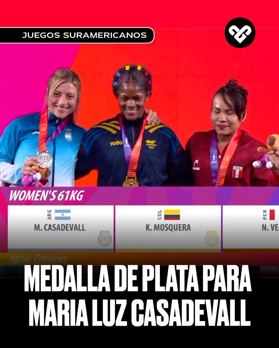GrattasOk's tweet photo. ¡JUEGOS SURAMERICANOS! 🥈 Plata para María Luz Casadevall

La pesista argentina se subió al segundo escalón del podio en la categoría -61 kg, tras levantar un total de 225 kg.

🏋️ 97 kg en arranque 🏋️ 128 kg en envión

#JuegosSuramericanos #LevantamientoDePesas #Grattas https://t.co/TLV5TL1mNF