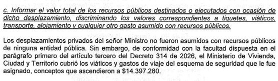 delmarpizarro's tweet photo. MinVivienda miente. Mientras dice que su viaje de ocio a Santa Marta no costó nada, la respuesta oficial del Ministerio permite constatar que se gastaron más de $14 millones en el viaje de su esquema de seguridad. https://t.co/5rhdp6GpxX