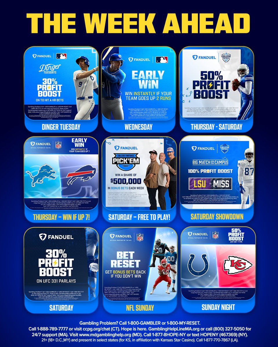 FanDuelSports's tweet photo. Y'ALL READY?

The MOST REWARDING SEASON EVER continues!

Boosts, tokens &amp; more ALL WEEK LONG :
📲 https://t.co/vDuVBp6s9s https://t.co/NiHO9pnpQo