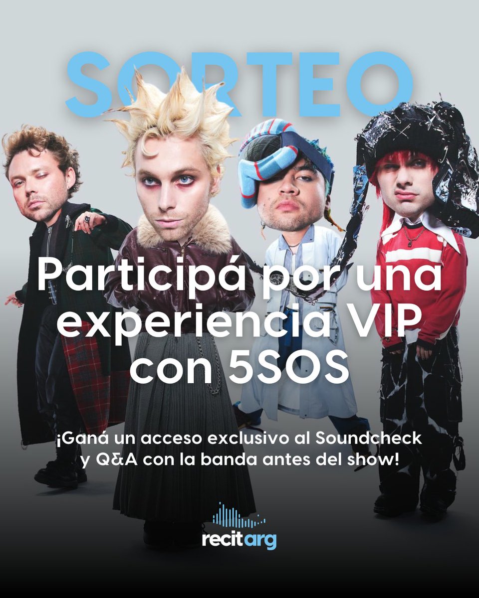 RecitArg's tweet photo. Tenemos un acceso al Soundcheck de 5SOS mañana en el Movistar y lo estamos regalando entre nuestros seguidores. Comentá acá o en el mismo post en nuestro instagram por qué deberías ganarlo.

🎁 Elegiremos al comentario ganador mañana a las 10am. https://t.co/rQJOVTlhoz