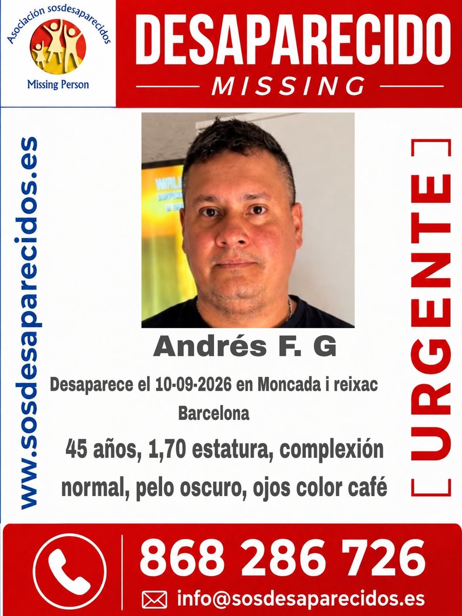 sosdesaparecido's tweet photo. 🆘 DESAPARECIDO
#España #sosdesaparecidos #Desaparecido #Missing #Barcelona
Síguenos @sosdesaparecido https://t.co/eC7FTuUqJn