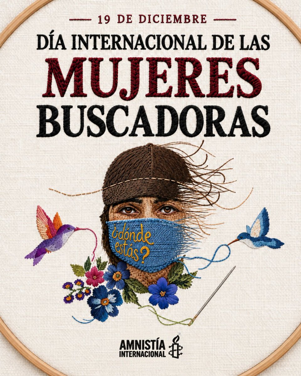 AmnistiaOnline's tweet photo. 💜 #BuscarSinMiedo.
Las mujeres que buscan sus seres queridos desaparecidos merecen reconocimiento, protección y justicia.

En las #Américas, desde las desapariciones cometidas durante los gobiernos militares, pasando por los contextos actuales de represión y violencia en países como Ecuador, Colombia, Venezuela y México, madres, esposas, hermanas, hijas y abuelas han sostenido la búsqueda de sus seres queridos desaparecidos y la exigencia de verdad, justicia y no repetición.

Celebramos la reciente declaración realizada por @ONU_es del 19 de diciembre como Día Internacional de Reconocimiento a las Mujeres Buscadoras de Personas Desaparecidas.
Una conquista de quienes, durante décadas, han convertido la ausencia en organización y exigencia de verdad, sin dejar de preguntar: ¿Dónde están?

Este reconocimiento debe traducirse en acciones de los Estados: búsqueda efectiva, respeto del derecho a buscar, protección para quienes buscan y justicia para las víctimas y sus familias.
#HastaEncontrarles.