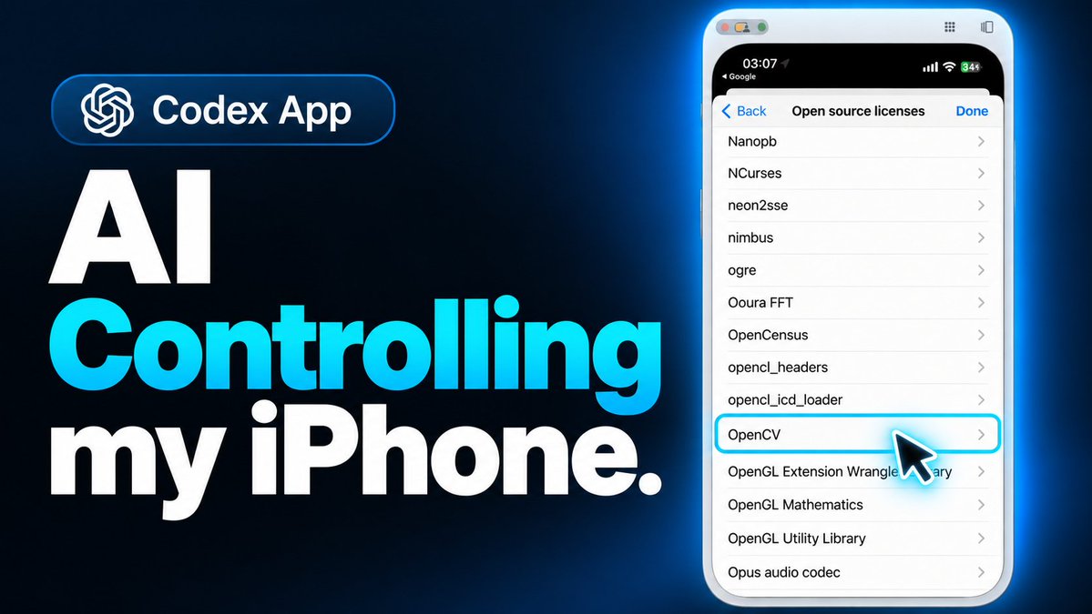AI controlling my iPhone. I asked Codex to find Google apps that use OpenCV. Through iPhone Mirroring, it navigates to…
