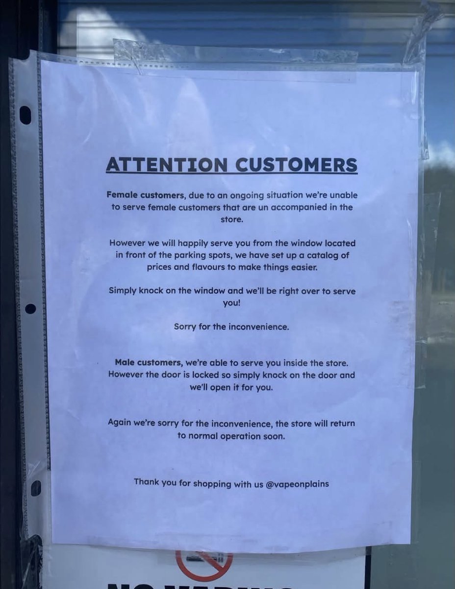 bears_aware's tweet photo. Burlington, Ontario:
Women must now be accompanied by a male guardian in order to enter Mouhamad‘s vape shop.
Our justice system gave him bail for his alleged sexual assault.
Now Canadian women have to live like they are under Sharia law. https://t.co/Hsa9dodXh0