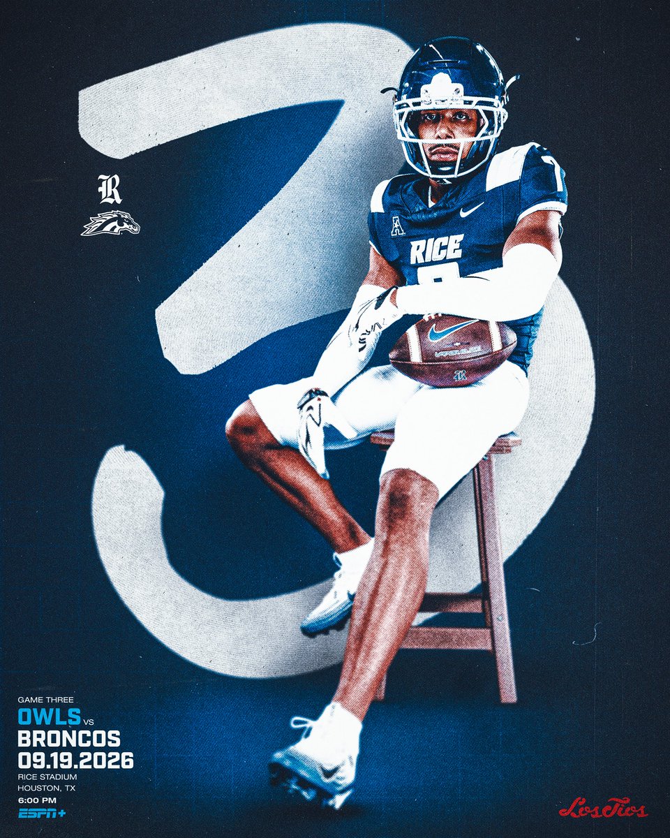 RiceFootball's tweet photo. GAME 3️⃣

🆚 Western Michigan 
🗓️ Saturday, Sept. 19
🕛 6:00 PM
📺 ESPN+
🎟️ https://t.co/1i0lXqahkI

#WE | #ReptheR https://t.co/4lBWAgzorf