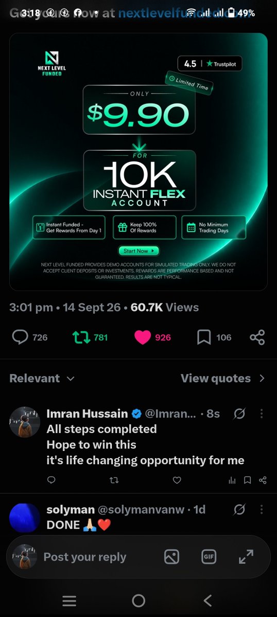 Imran3406's tweet photo. @NextLvlFunded @SpencerNLF All task completed with proof https://t.co/ba2jcuVkKn