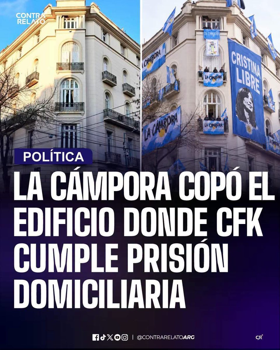 mavica7's tweet photo. Mientras los argentinos reclaman justicia, la dirigencia kirchnerista adquiere inmuebles dentro del mismo edificio para intentar armar un búnker político a su jefa condenada.

En el edificio de San José 1111, donde Cristina Kirchner cumple su condena por corrupción, se confirmó que el senador camporista Mariano Recalde es dueño de un departamento en el primer piso. 

A esto se le suma el departamento de Soledad Calle, quien milita en La Cámpora y es investigada por presuntas irregularidades con fondos de la UOM.