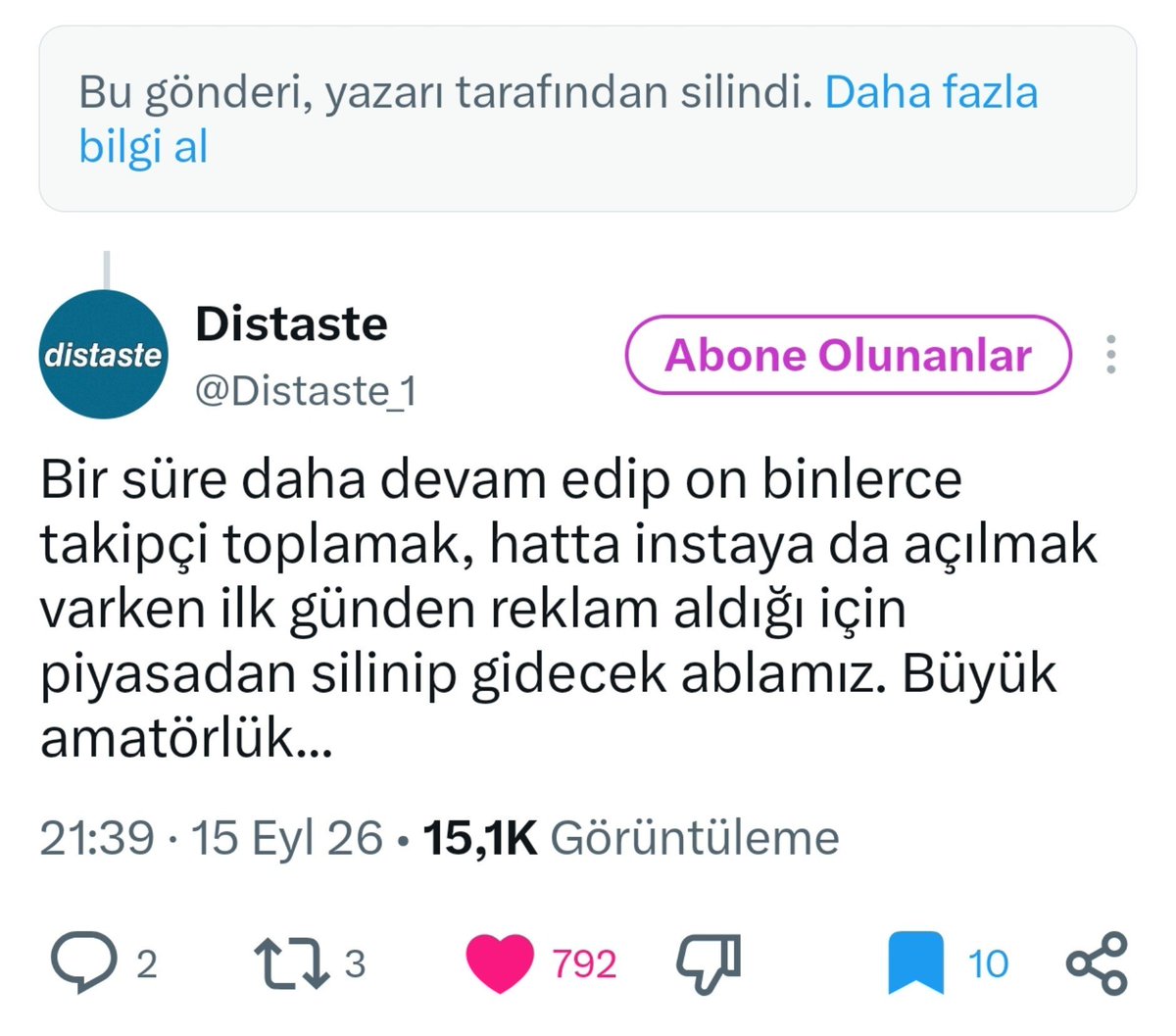 Dex_8613's tweet photo. Ezgi Yen'e reklam postunu sildiren Distaste hocafendi https://t.co/bdrIbLtUl5