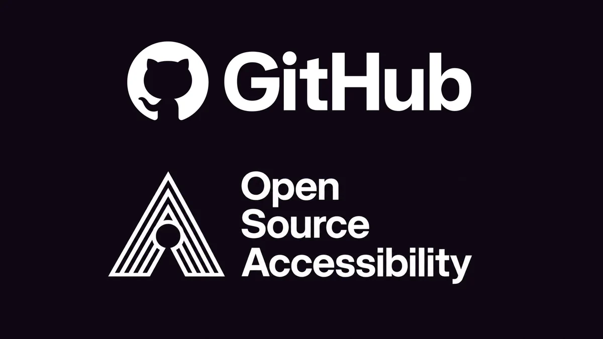 The image features the GitHub logo next to the text "GitHub." Below, there is a triangular design next to the text "Open Source Accessibility" on a dark background.