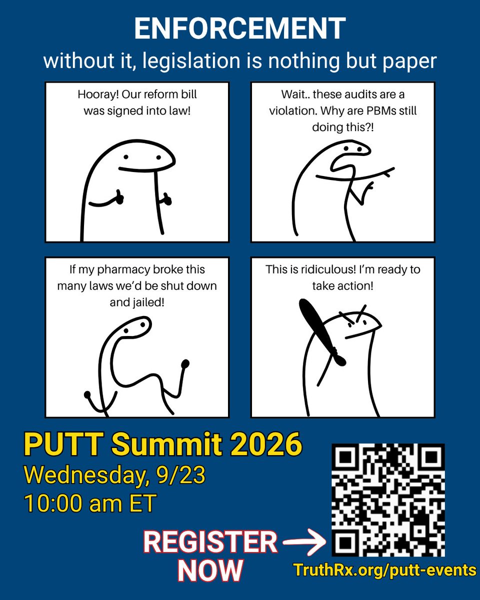 TruthRX's tweet photo. Sick and Tired of PBMs Ignoring the Law & Getting Away With It?
SO ARE WE ๐ก
PUTT Virtual Summit 2026
Wednesday, Sept 23rd
10 AM ET / 9 AM CT
REGISTER NOW at https://t.co/nVAVpj8T5d
#PUTTSummit2026 #PBMReform #webinar #TakeActionNow #indpendentpharmacy #patientsfirst