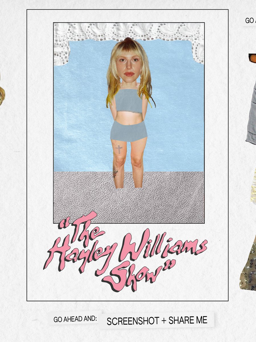 thwsupdates's tweet photo. hayley williams just launched https://t.co/EDu10JcBxj:

like a full nostalgic dress-up doll game, where fans can build and customize their own hayley williams! you can pick her hairstyle ("dye me"), style her in tour outfits and accessories ("dress me"), and add accessories like alf, guitars, and props ("drag me") before taking a screenshot to share.

go build your look and drop yours in the replies!