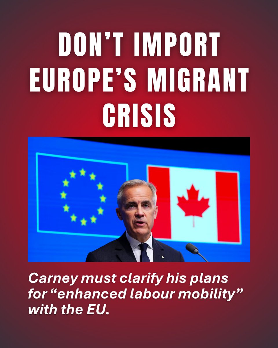 BlakeRichardsMP's tweet photo. Europe has faced a serious illegal immigration crisis. Canada cannot afford to import it.

After a decade of Liberal immigration policies that brought too many people, too fast, our housing, healthcare and job market are already under immense pressure.

As Mark Carney pursues a new agreement with the European Union, Canada must not participate in anything resembling the EU Pact on Migration or adopt policies that make our immigration system even harder to control.

Europe’s migrant crisis must not become Canada’s.
