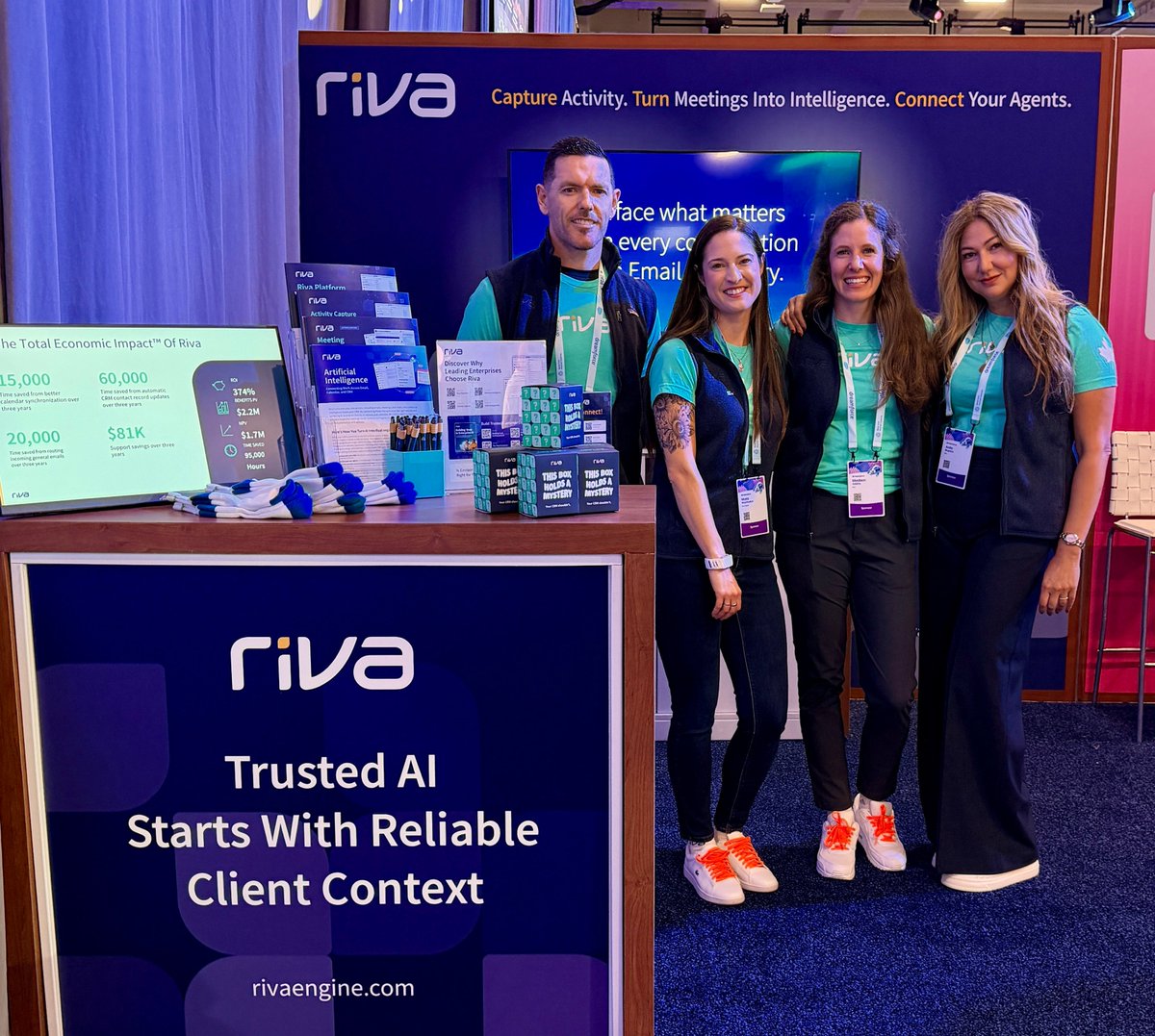 rivaengine's tweet photo. Meet #TeamRiva at #Dreamforce 2026 🚀

Salesforce has announced AIforce, bringing #Salesforce data and workflows into everyday AI tools. Riva helps by turning client context into the trusted CRM intelligence AI tools need.

Come say hi or book a meeting:
https://t.co/NyrOiXAlVN https://t.co/TG8XYe5FAp