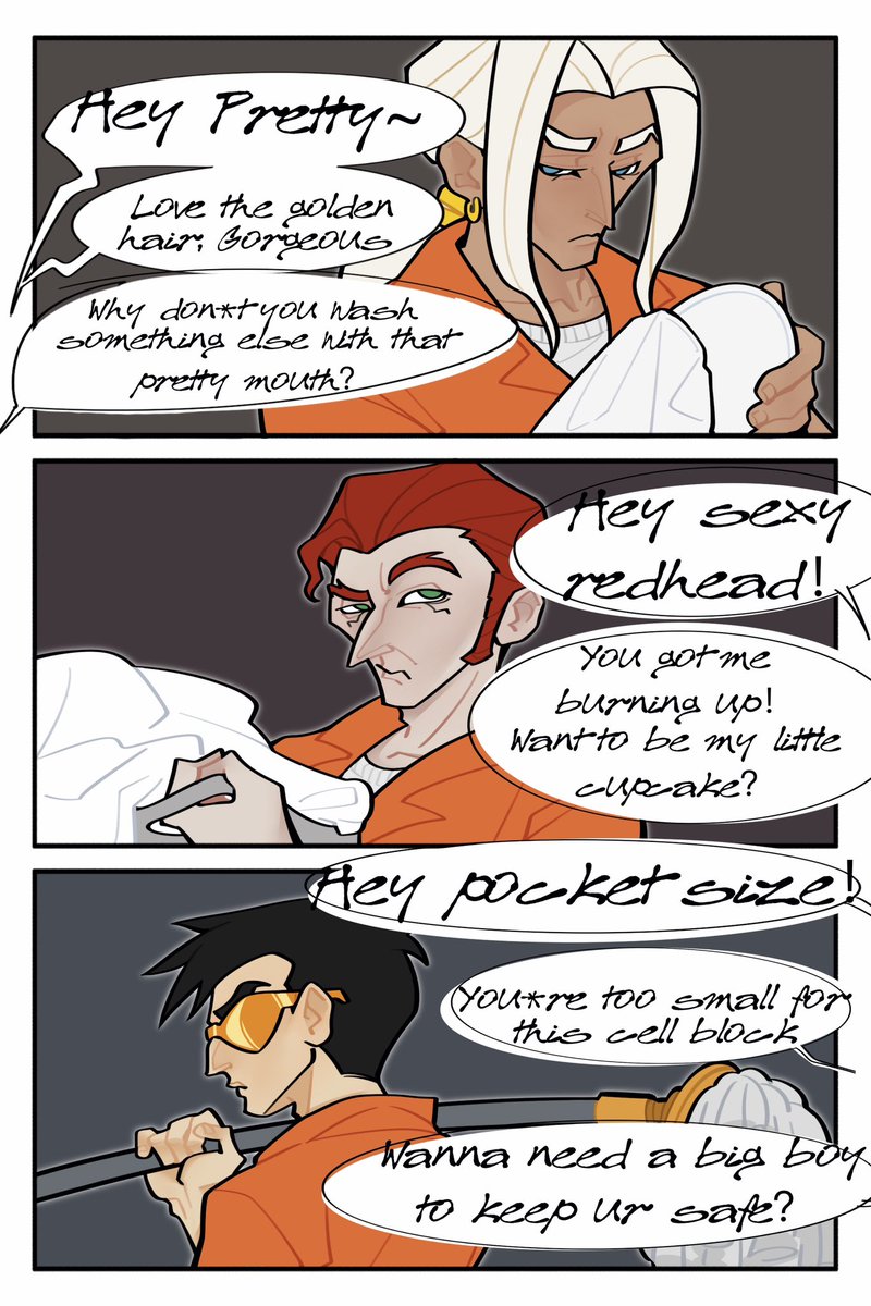 shichunyeah's tweet photo. What if the Enforcers actually ended up in prison? 🧡
Valmont, Finn, and Chow reacting to prison life… Who’s surviving first? 👀
#jackiechanadventures #valmont #finn #chow #fanart  #comic #fandom #au #digitalartㅤㅤㅤㅤ https://t.co/SOJmiULeGb