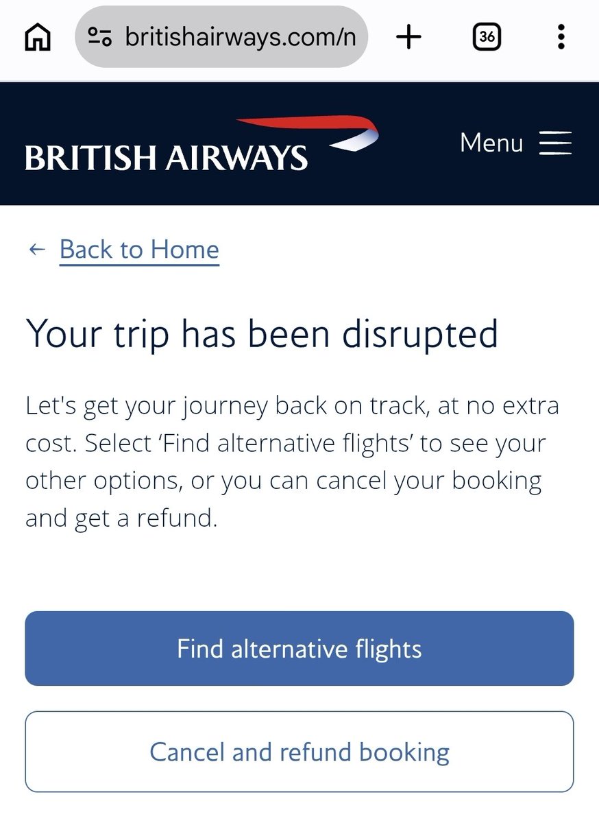 RobynMcmahon's tweet photo. @British_Airways I am struggling to see my booking for this coming Sunday. We have contacted the online chat and been told there is no issue with our flight but the image is still showing on the app and Web page. https://t.co/mbGuC6nu5a