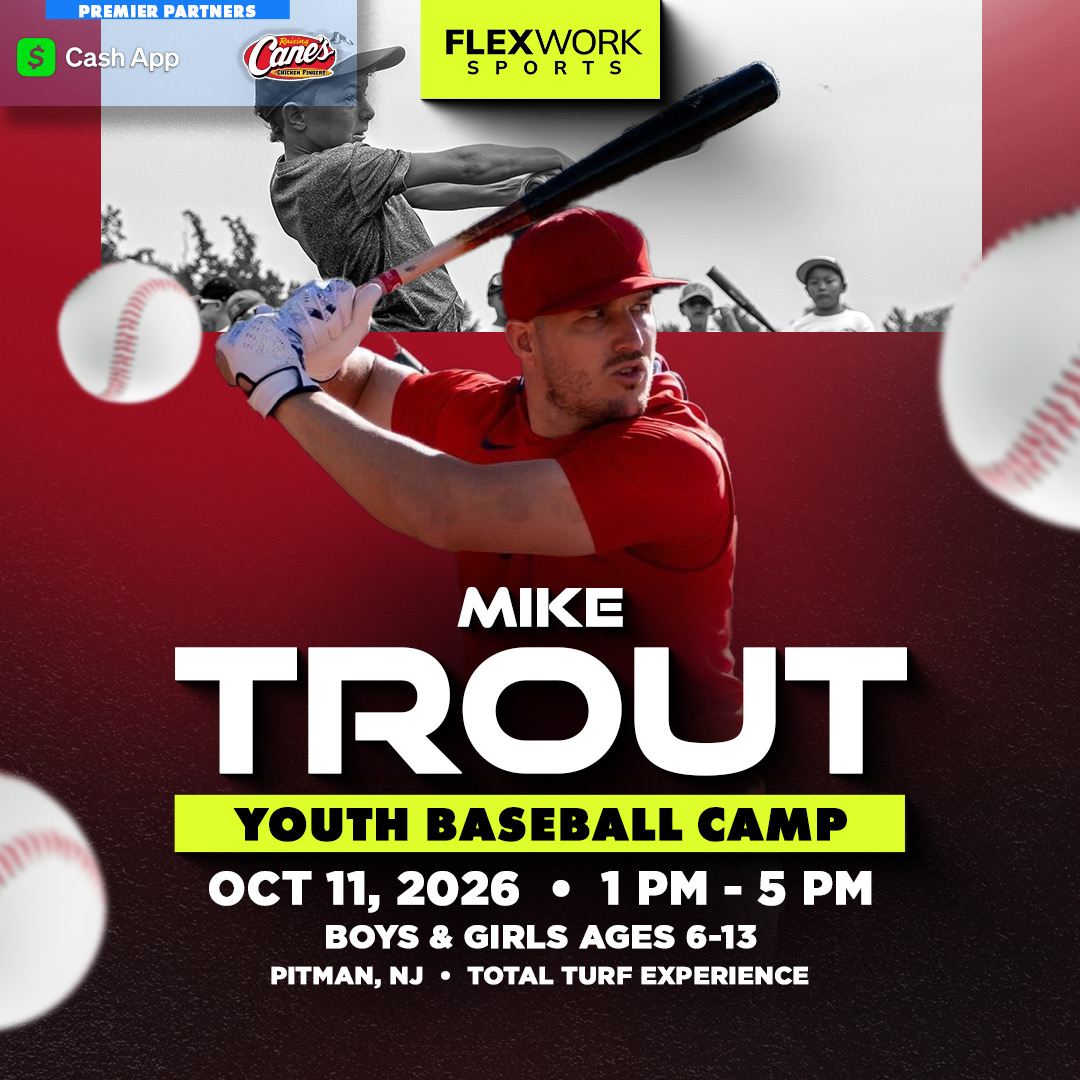 MikeTrout's tweet photo. Had a blast with the kids at our camp out west. Excited to bring it home to South Jersey for the next one! @FlexWorkSports https://t.co/O4BlQKGU8f