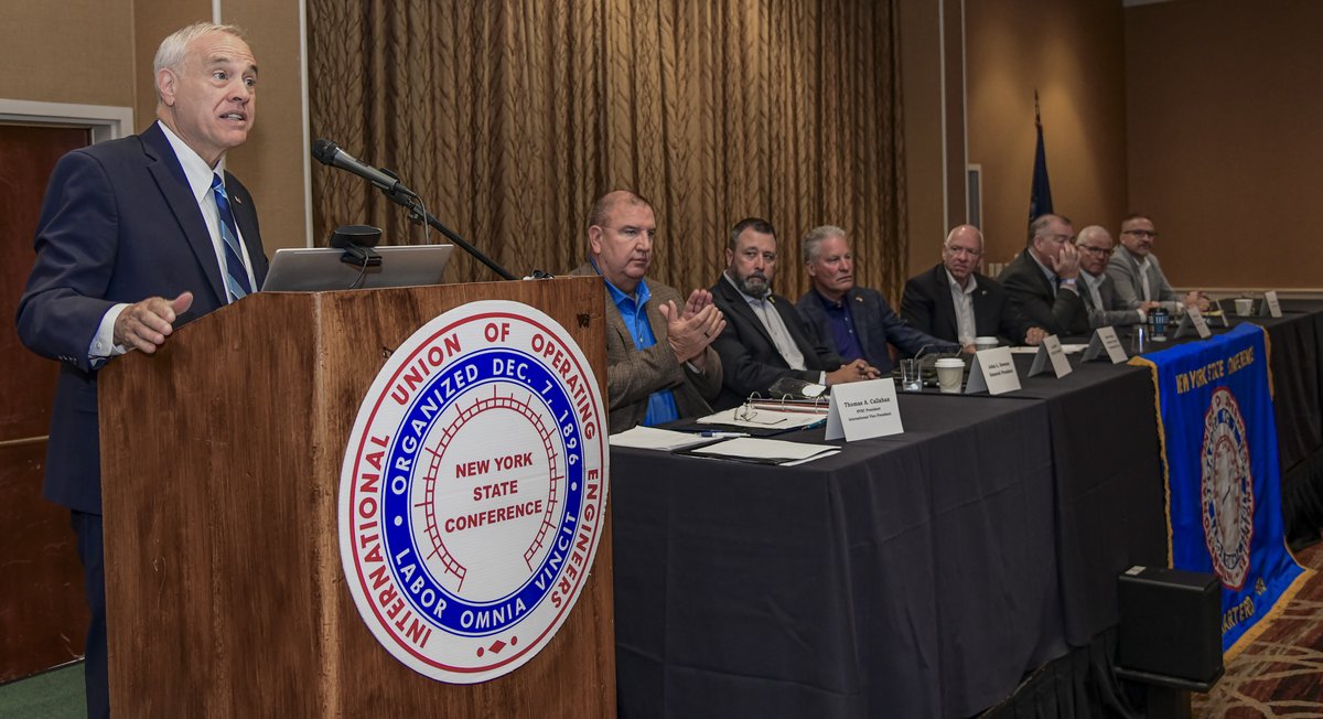 NYSComptroller's tweet photo. NYers rely on the NYS Conference of Operating Engineers to build our state and move NY forward. Thanks to President Tom Callahan and your members for the warm welcome at today’s annual conference. Your strong union coalition and advocacy strengthen working conditions and elevate your craft.