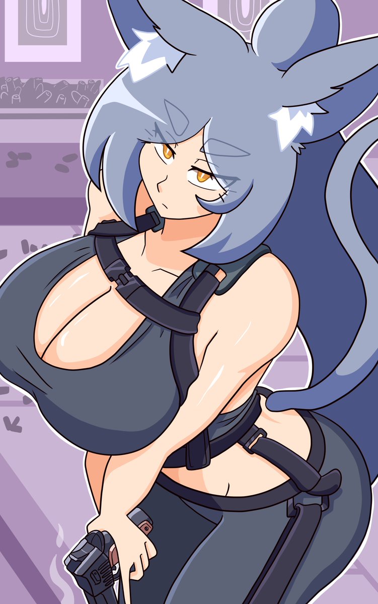 UnlikelyTurtle's tweet photo. Noir practicing her aim at the shooting range https://t.co/jGEFixXcrQ