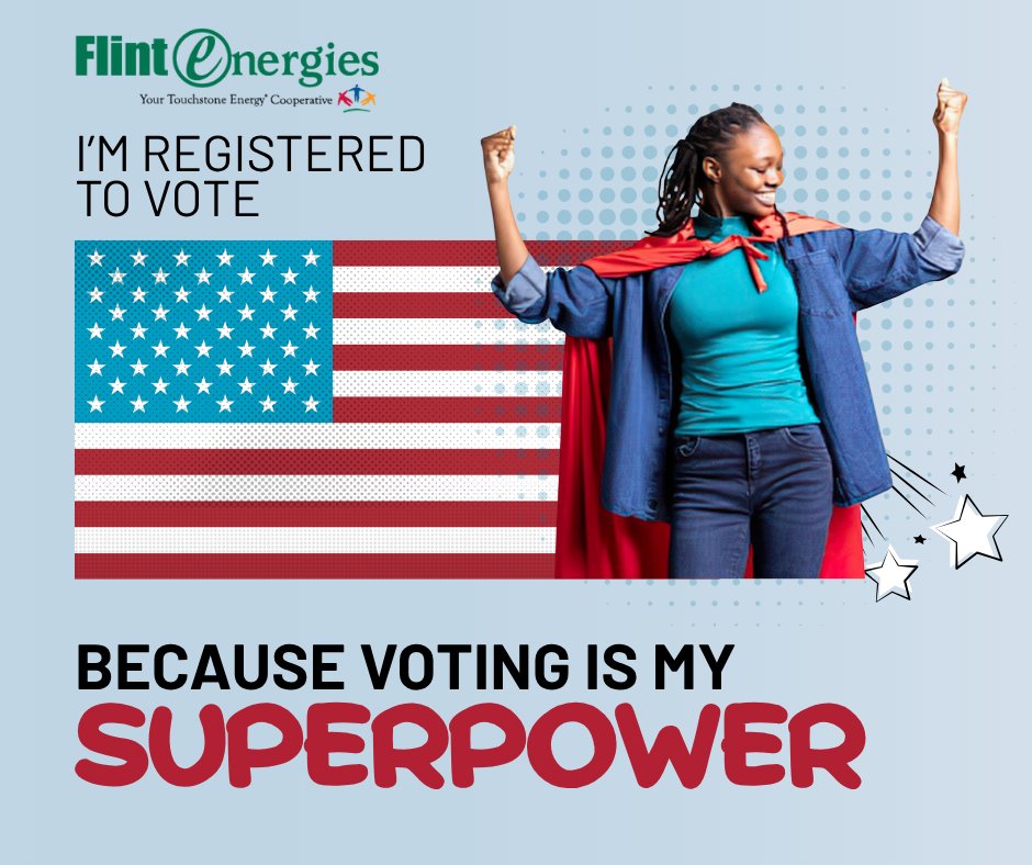 flintenergies's tweet photo. Your vote is your superpower. Make sure you're ready to use it!
Today, on Voter Registration Day, take a moment to:
☑️ Verify your registration.
☑️ Review upcoming election dates.
☑️ Confirm your polling location
Check your status: https://t.co/ts8V5ci9Ad
#CoopsVote #VoteReady https://t.co/52JOdpI5Vu