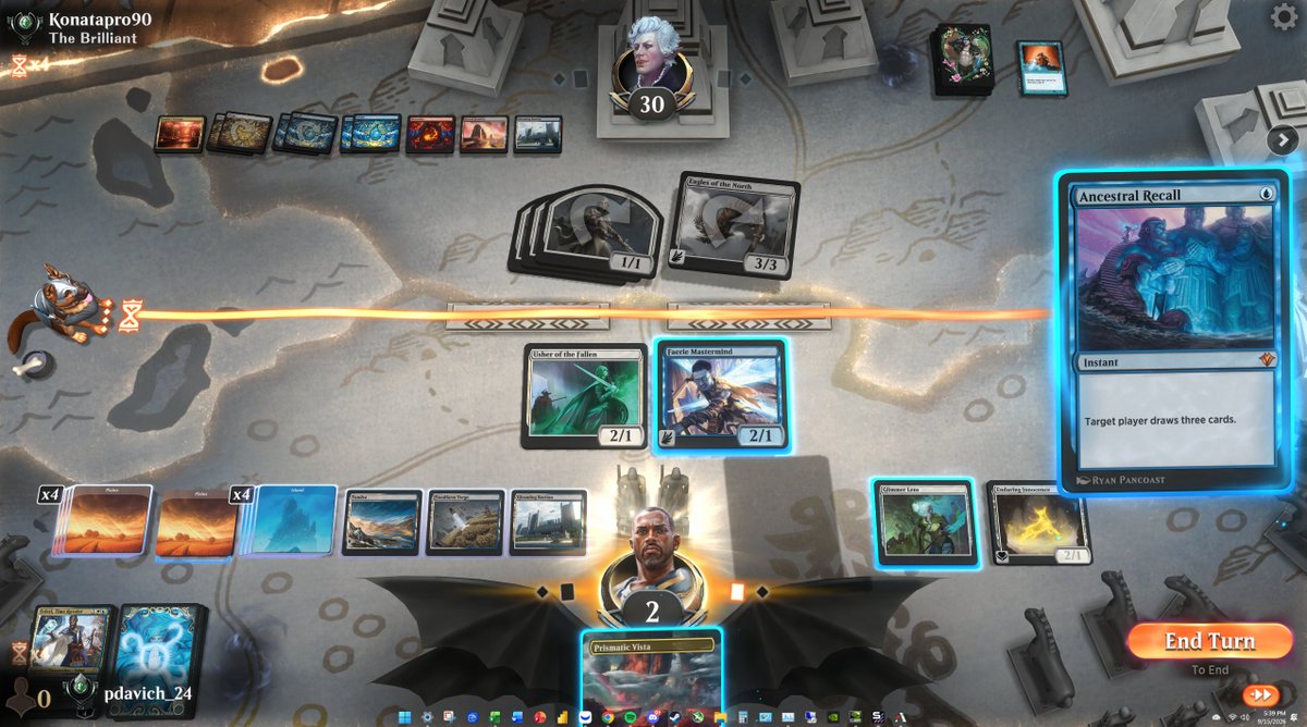 pdavich24's tweet photo. @MTG_Arena nothing like glitching out with ancestral on the stack costing you the game https://t.co/kwegIsgwVt