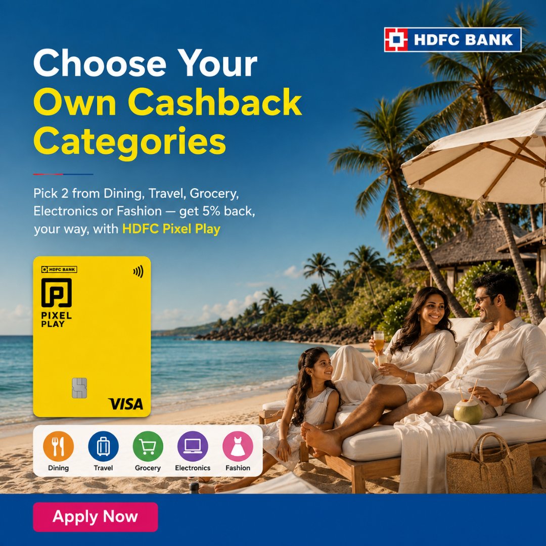 hdfccards's tweet photo. HDFC PIXEL Play Credit Card - Get Customised Offers &amp; Get Instant Approval (100% Online Application).