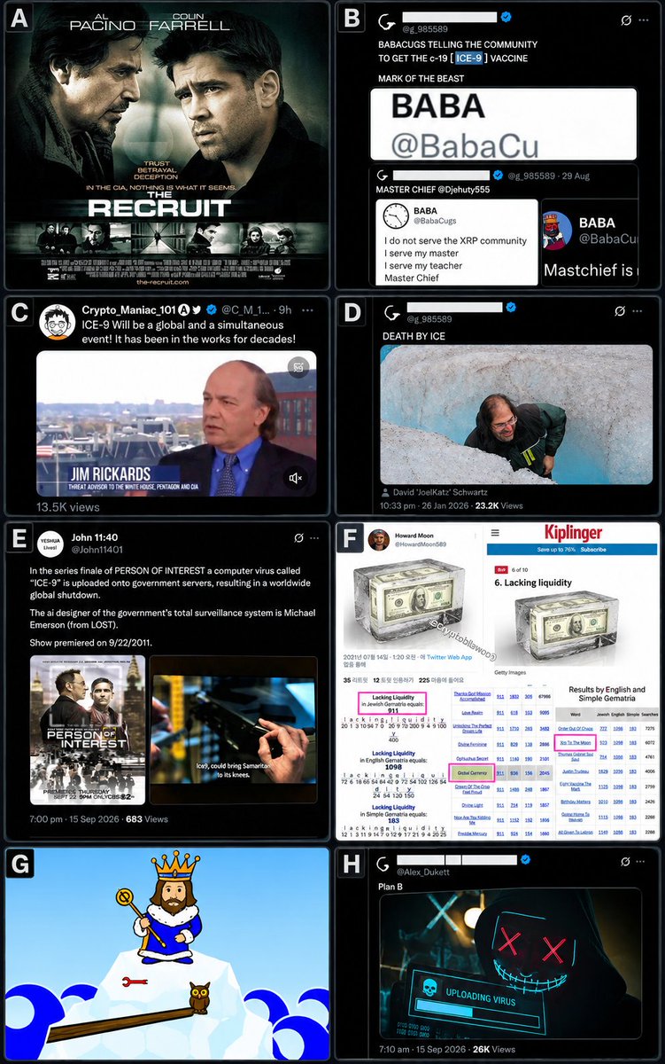 GnosticWatcher's tweet photo. ICE-9. Plan B initiated?
A computer virus in PERSON OF INTEREST. Causes a global shutdown.

The series premiered 9/22/2011.
Freezes liquidity.

Then there’s The Recruit.
Same name: ICE-9.
A computer virus that “could disable all electrical devices on the planet.”

And, as so many times before in the Ripple mystery, the Grateful Dead show up again.
Their publishing company?
Ice Nine Publishing Co.
Then I found this old newsletter attached to the Ice Nine material.
Ouroboros. Tour dates. September 1974.
And what does the newsletter itself list for 9/22?
PARIS, FRANCE.
And 9/22 is the very last date listed on the tour schedule.
On the New Year’s Eve marker of the French Republican Calendar.
9/22.
Fête de la Révolution.
Festival of the Revolution.

We’re so deep down this rabbit hole now, it’s not even funny.

Credits:
@g_985589 
@Cryptobilbuwoo0 
@Alex_Dukett 
@John11401 
@Maniac101Crypto