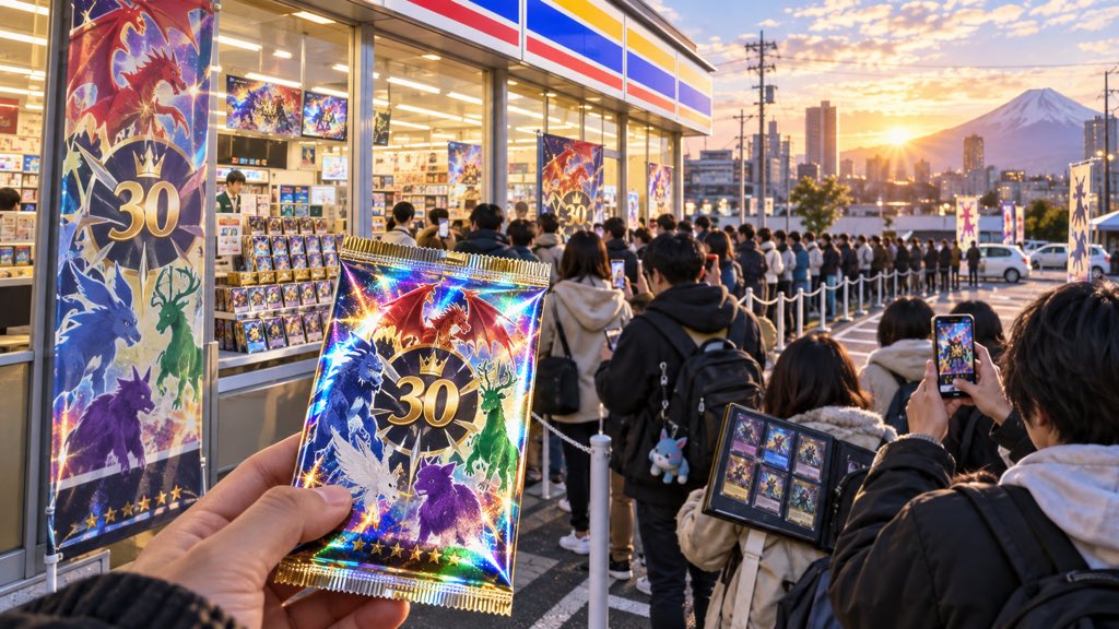 potebo_'s tweet photo. おはようございます☀️

ポケモンカード30周年記念商品の発売で、ローソンに朝から行列らしい！欲しいけど、この争奪戦に並ぶ勇気はないw

#ポケモンカード #TikTok #TikTok動画 https://t.co/AhwrD35IyZ