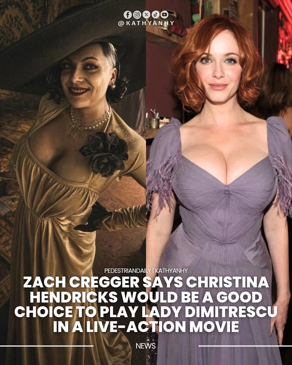 kathyanhy's tweet photo. Zach Cregger picks Christina Hendricks as his ideal Lady Dimitrescu for a Live-Action Resident Evil Movie 🎬🍷

During a promotional interview, Zach Cregger, the director of the new RESIDENT EVIL movie, revealed who he would cast as the iconic Lady Dimitrescu if he were to make a Resident Evil Village movie: actress Christina Hendricks, known for her roles in Mad Men and Good Girls.

"I think that feels about right to me."

The statement reinforces the director’s interest in exploring other corners of the Resident Evil universe beyond his current film, which hits theaters on September 18.

#ResidentEvil #LadyDimitrescu #ZachCregger #ResidentEvilMovie #REBHFun