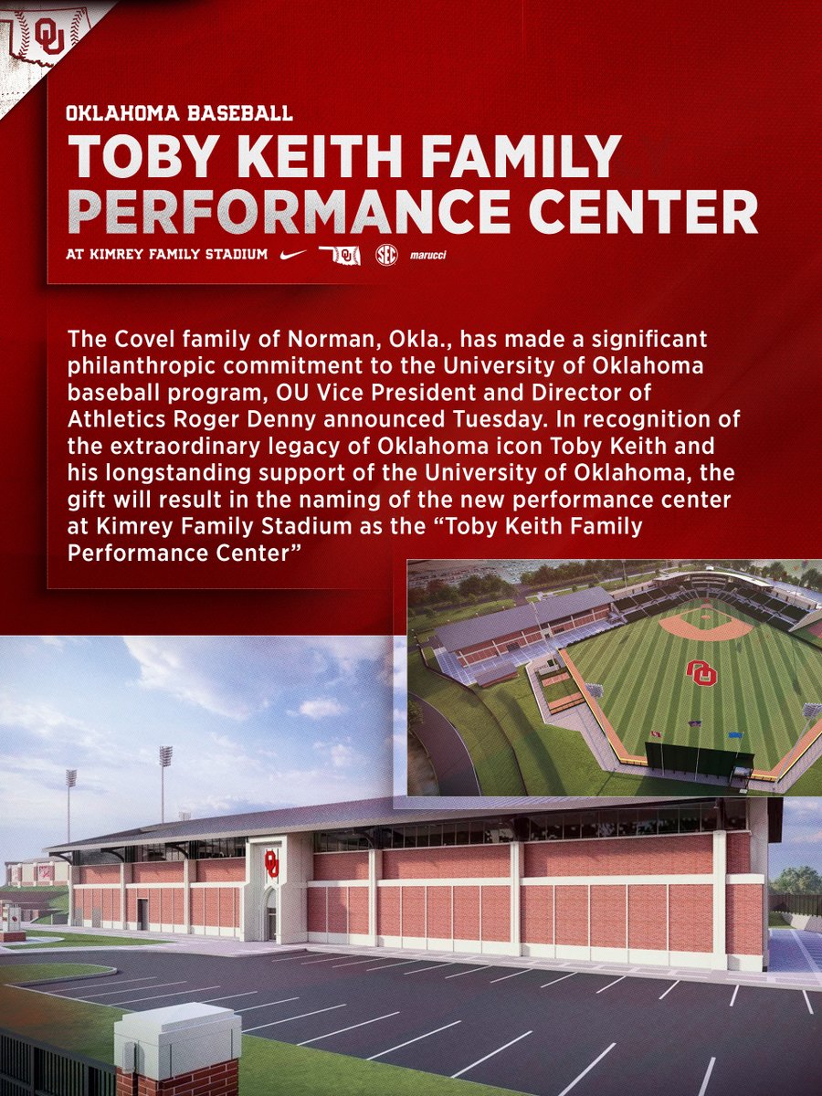 OU_Baseball's tweet photo. Board of Regents approve naming of Toby Keith Family Performance Center at Kimrey Family Stadium

📝 » https://t.co/MpldaHgtzT https://t.co/IdYFVWcnW5
