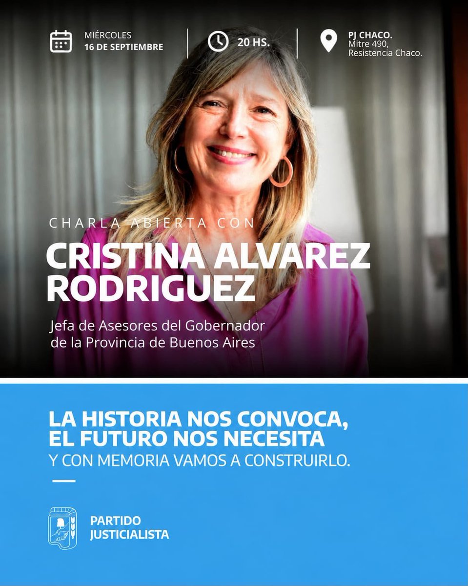 PJDistritoChaco's tweet photo. ✌️ La historia se construye cuando nos encontramos, debatimos y pensamos el futuro.

Te invitamos a participar de la charla @CrisAlvarezRod para reflexionar sobre los desafíos de nuestro tiempo y el rol de la militancia en la construcción de una Argentina más justa. https://t.co/eqmulv8uYe