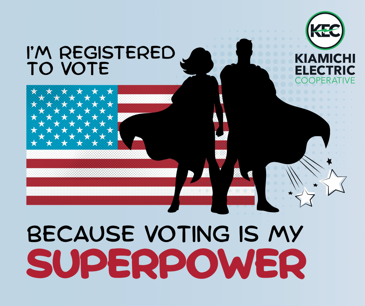 KiamichiEC's tweet photo. Your vote is your superpower. Make sure you're ready to use it!
Today, on Voter Registration Day, take a moment to:
☑️ Verify your registration.
☑️ Review upcoming election dates.
☑️ Confirm your polling location.
Check your status: https://t.co/aa8qy6Z6Ch
#CoopsVote https://t.co/jRolK6nLrR