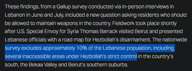 ecophagy7's tweet photo. you just repeated everything i said. shitbox is criticizing resistance as if the lebanese have a viable alternative. this is exactly the point vigeland is making. the lebanese people don't trust their government and see hezbollah as a less than ideal alternative. shitobox just wants to convince you retards that the group resisting israeli aggression are the cause of conflict. the XCEPT survey that says 45% oppose disarmament was conducted at the same time and has a better methodology than the gallup survey