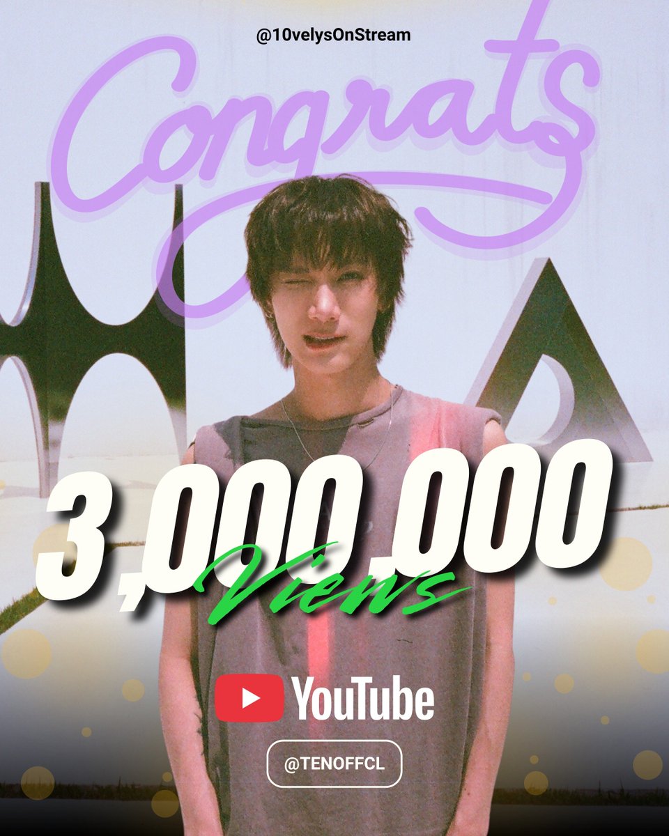 10velysOnStream's tweet photo. Congratulations 🎉🎉🎉🎉🎉🎉

✨️ ' OUTWEST '  by TEN ✨️
MV HITS 3 MILLION VIEWS on YouTube

MV เพลง OUTWEST มียอดวิวบน YouTube ทะลุ 3 ล้านวิวแล้วค่ะ เตนล์เก่งมาก เลิฟลี่เก่งมาก 👏👏👏

#TEN_OUTWEST https://t.co/lwqnWsZn4Q