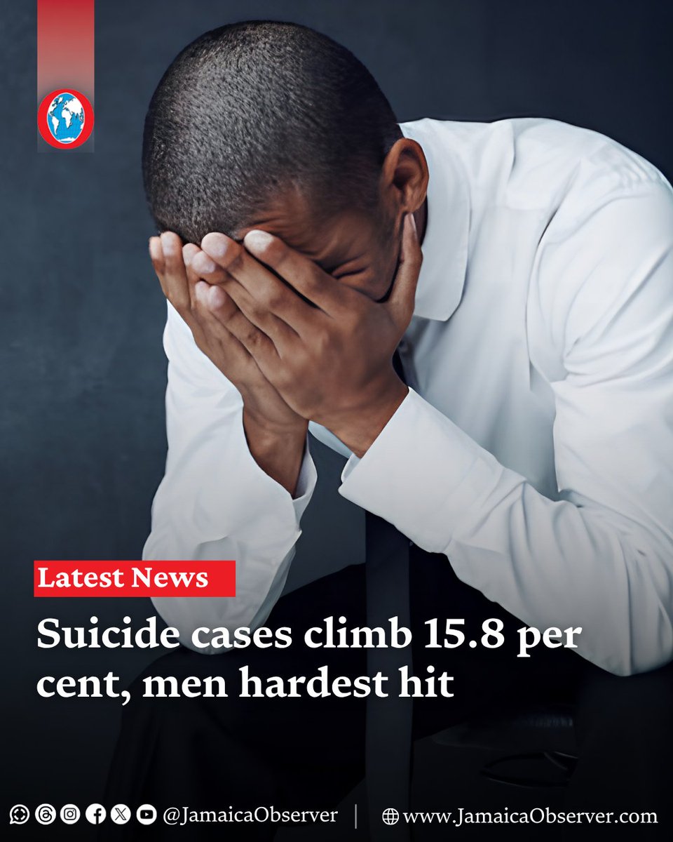 JamaicaObserver's tweet photo. Jamaica has recorded a notable 15.8 per cent increase in reported suicide cases through September 7 of this year, compared to the corresponding period in 2025.

Data from the Jamaica Constabulary Force (JCF) Information and Statistics Management Division reveal that there were 44 suicide cases over the review period compared with 38 cases during the same time frame last year. However, it was 12 per cent less than the 50 suicide cases reported over the period in 2024.

https://t.co/4Hp8ikFeAY
