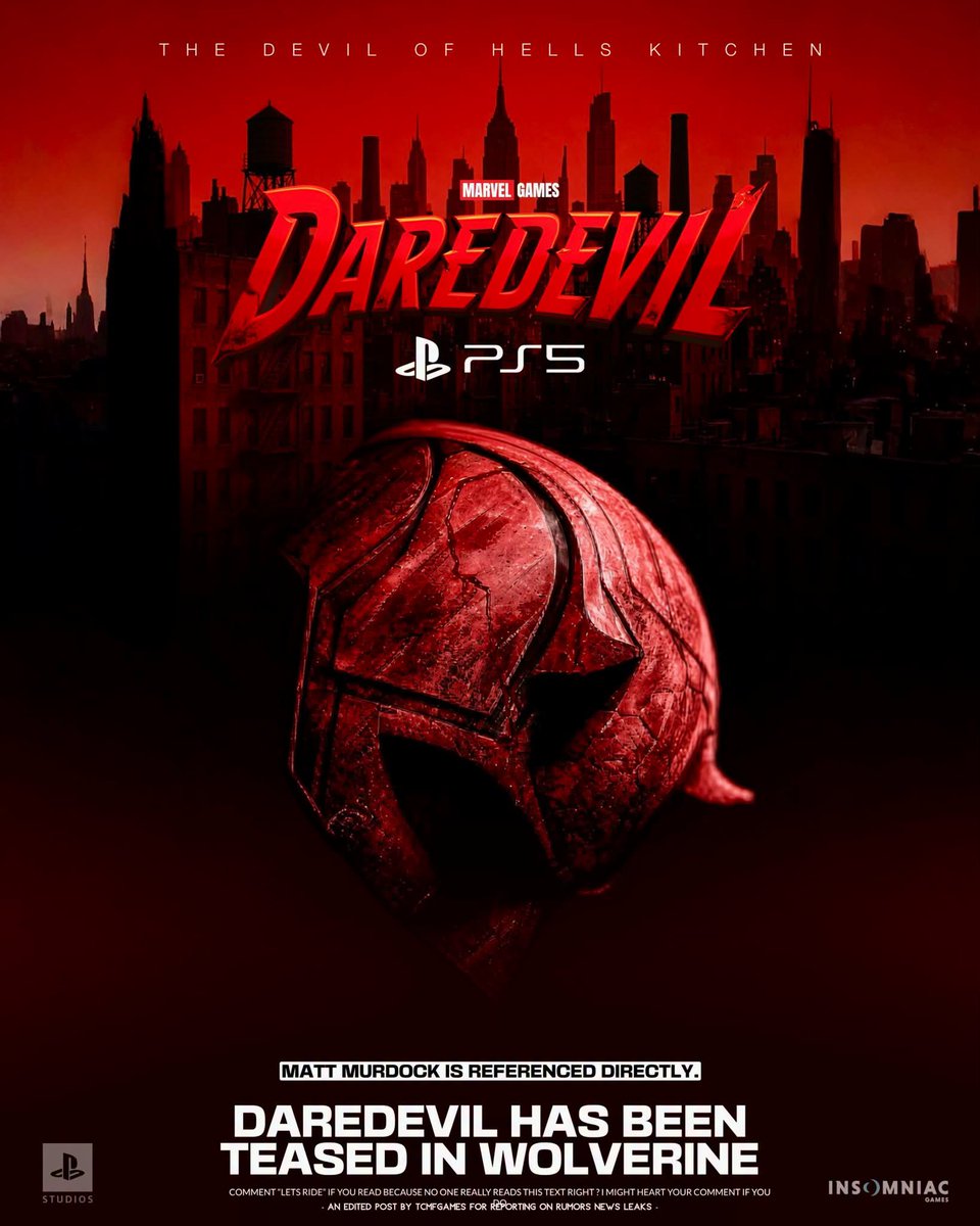 lucassonysta's tweet photo. Demolidor para PS5 é anunciado📷📷
Wolverine no PS5 faz referência ao Demolidor no jogo, mencionando diretamente Mat Murdock, seu nome verdadeiro. @vitorpsarts @PlayEternal1 @Fuck_off_Matt  sobra nada para concorrencia https://t.co/7NzZa2FwMC