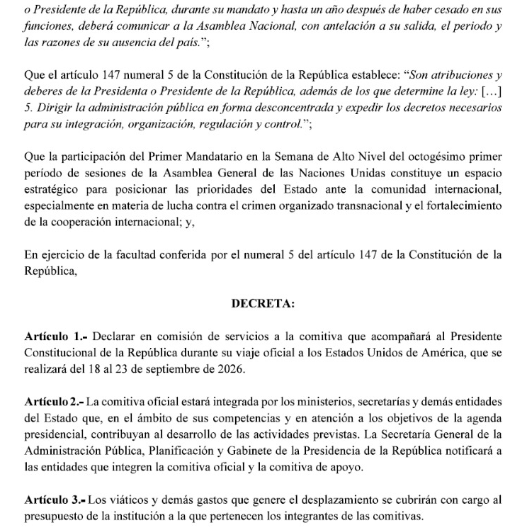 FundacionCPJ's tweet photo. #ATENCIÓN | El presidente @DanielNoboaOk realizará un viaje oficial a los Estados Unidos del 18 al 23 de septiembre de 2026. Participará del octogésimo primer período de sesiones de la Asamblea General de las Naciones Unidas. https://t.co/wdV5oN8pmk