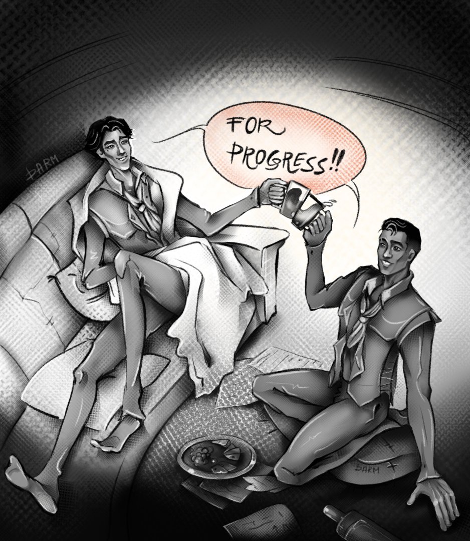 DarmanArty's tweet photo. Boys celebrating their success ⚙️
For 1 Day of #TimeSkipJV week. I believe after that night they were together in Viktor's apartment ✨
#jayvik #artoflegands https://t.co/0LWraBbhcG