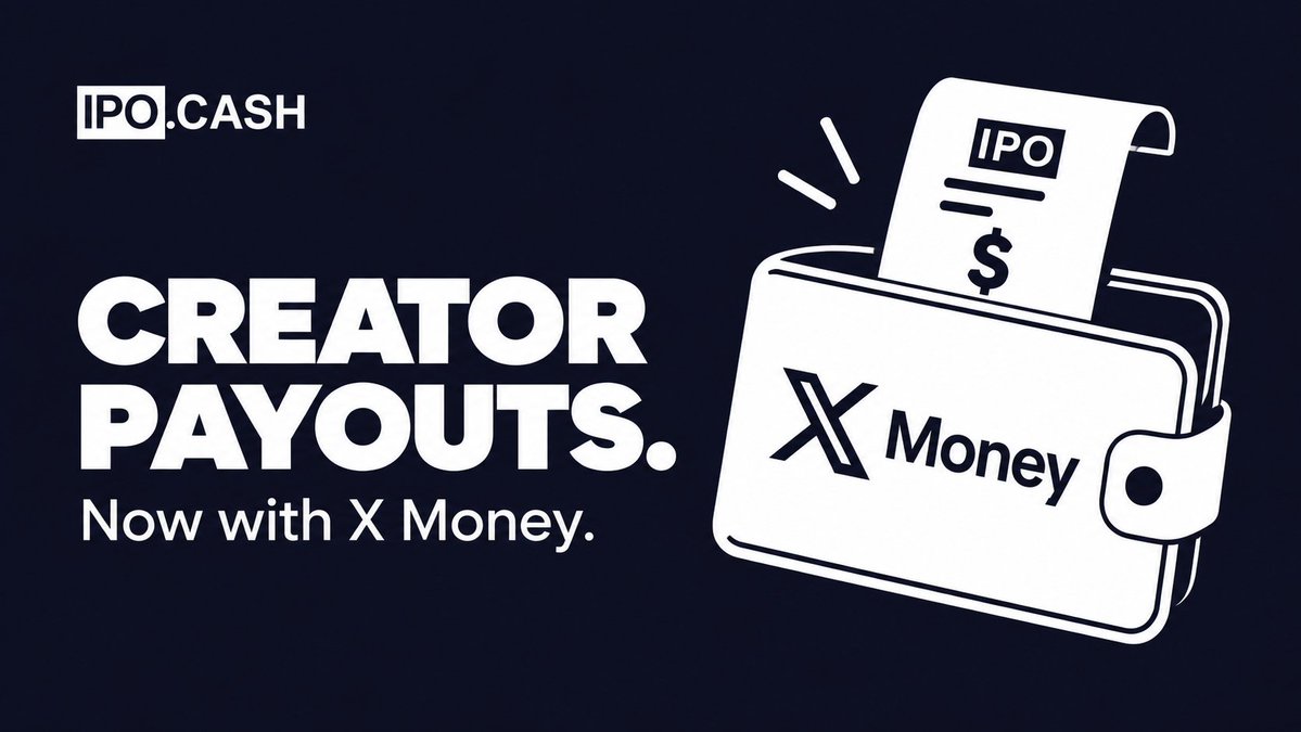 ipo_cash's tweet photo. X Money to Creators

IPO now lets creators receive their token fees directly through X Money. Launch a token, choose the creator account, and payouts can flow straight back to them as the market generates activity, without forcing creators to manage another complicated claim process.

This is another piece of what we mean by The Everything Launchpad. Stocks, forex, commodities, AI models, compute, Pokémon cards, CS2 skins, NFTs, multichain launches, community treasuries and now X Money creator payouts, all under one roof.

We evolve quickly, and we are going to keep adding whatever makes launching better.

And that’s not all for today. We still have more coming.

https://t.co/xCyIBNsZHH
