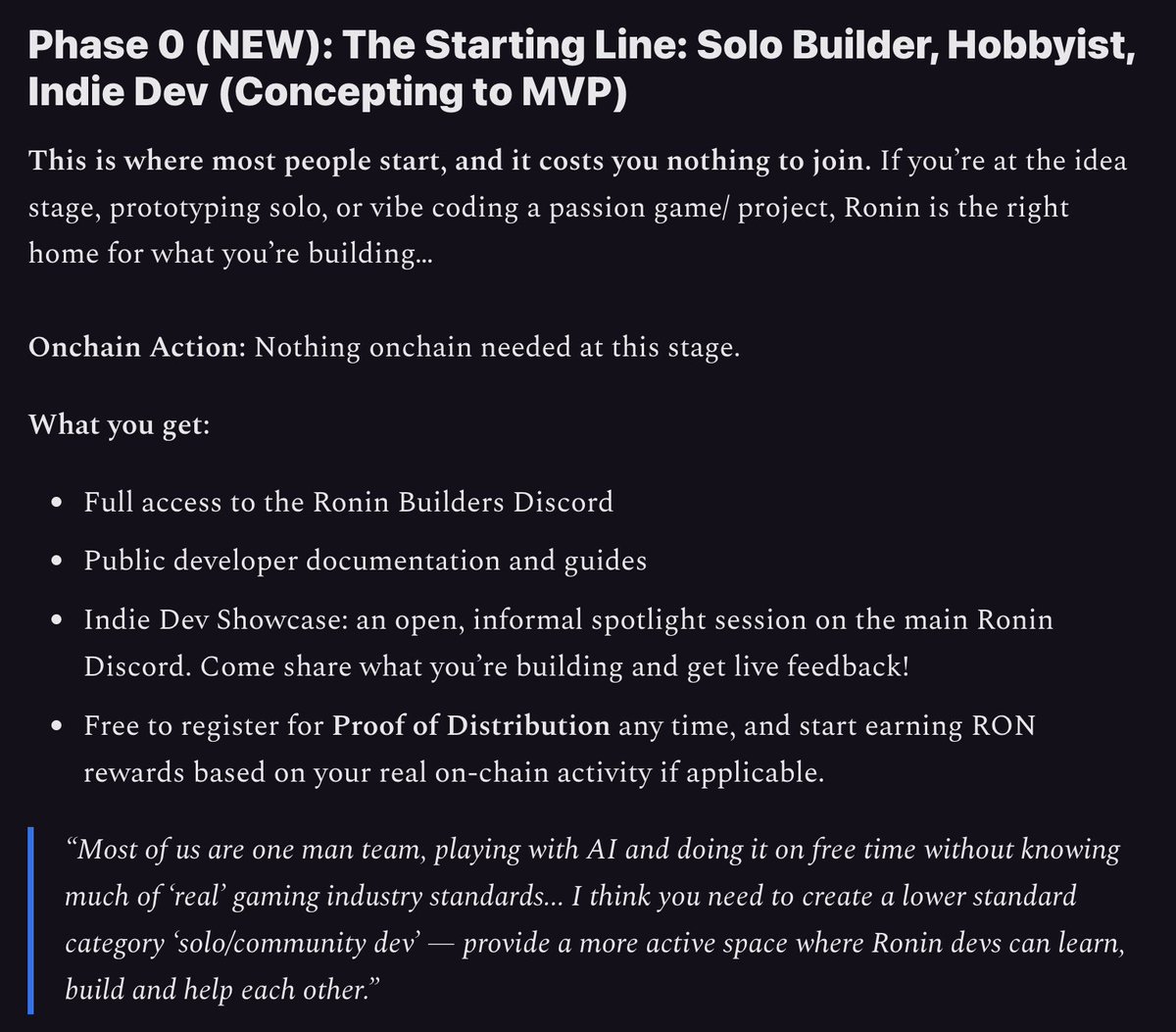 JaseTheWizard's tweet photo. Proof of execution. 

Ronin Indie dev showcase was created as a request from game developers on Ronin. 

It's purpose: Showcase the game and the people making them. The focus is on offering an early touch point for awareness and direct player feedback LIVE.

If you care about gaming, I'll see you in Ronin Discord in just under 12 hours...