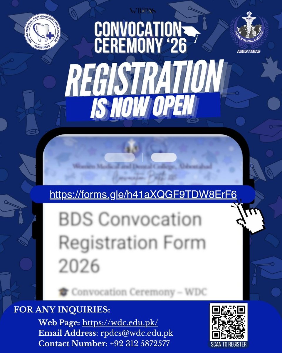 RMH_Officials's tweet photo. 🎓 Convocation Ceremony ’26 — Registration Open!

WDC Batch 2025, it’s time to celebrate! ✨

Register now and be part of this memorable milestone.

🔗 https://t.co/bqcvfa1RzY

📅 Deadline: 25 September 2026
📞 Registration issues: LMS Manager, Sir Asad Ali — +92 315 4757740 https://t.co/BprX5SyJ29