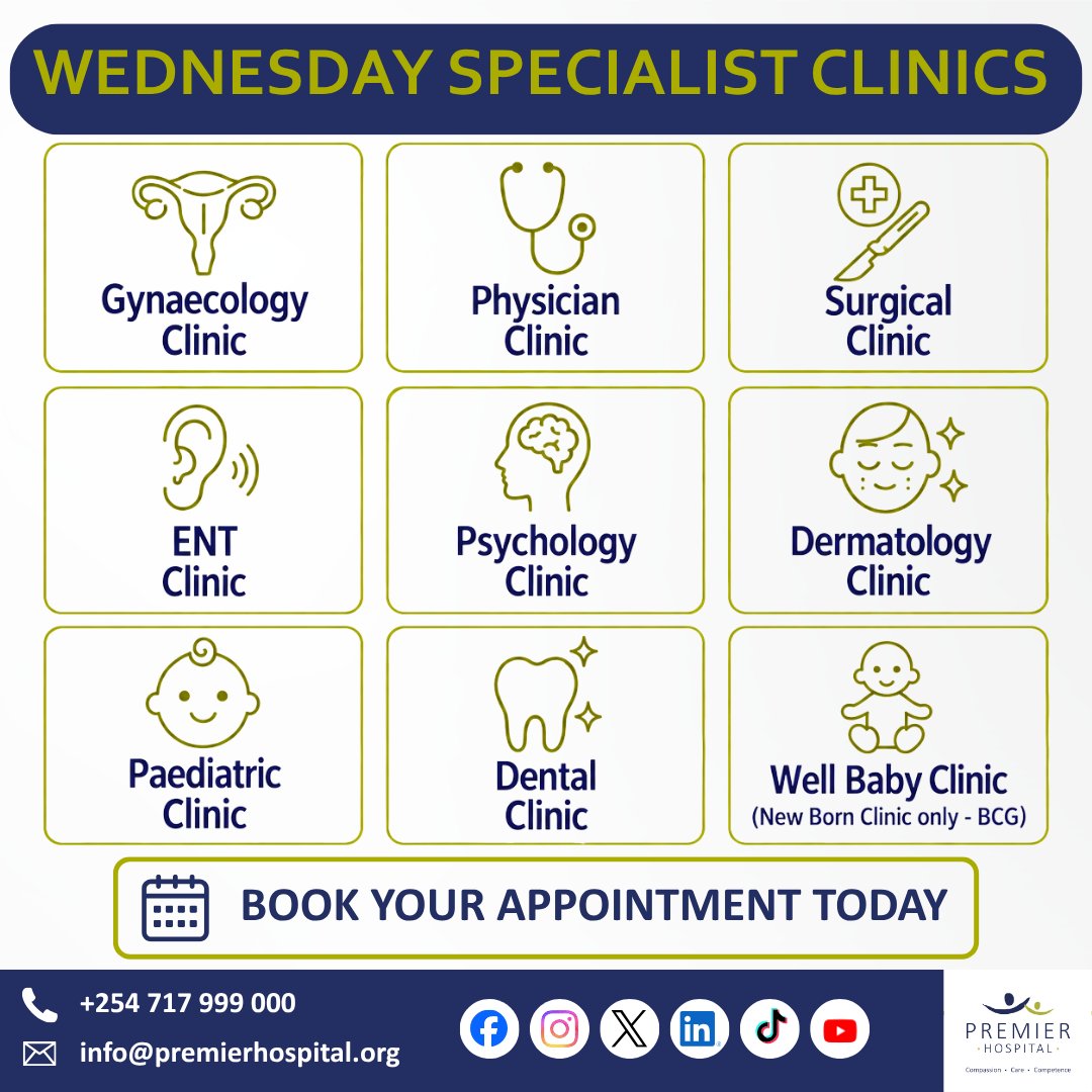 PremierHospKE's tweet photo. Keep moving with the right specialist support.
Our Orthopaedic Clinic is featured this Wednesday, with other specialist clinics also available at Premier Hospital.
Book your appointment today.
#PremierHospital #OrthopaedicCare #WednesdayClinics #Mombasa #Nyali #HealthcareKenya https://t.co/OJMMAWUrhw