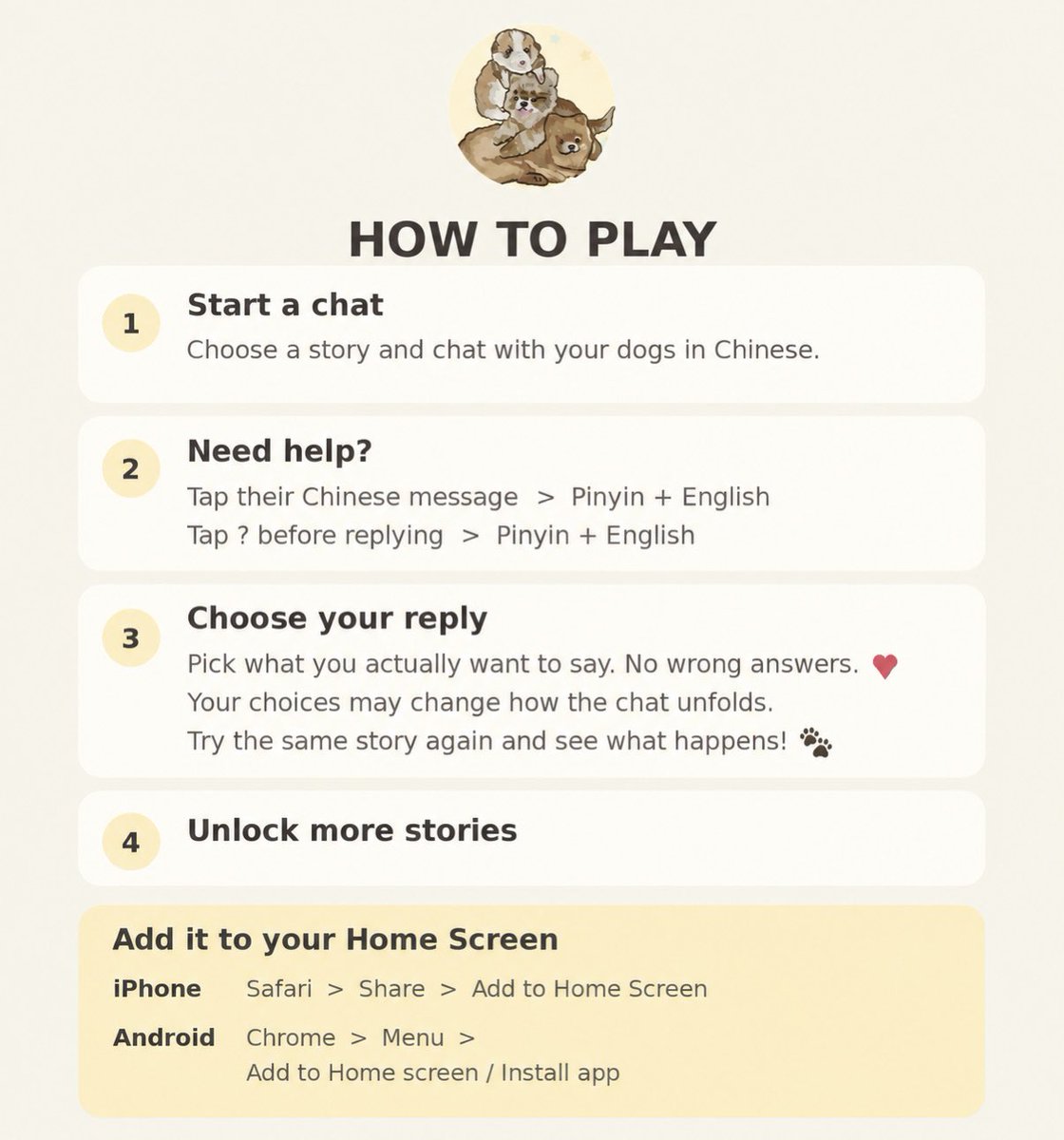 rody_tf's tweet photo. Here is a small token of my appreciation for you,  @Kaosupassara9 🥹💗 I know how hard learning Chinese can be, so I made this myself for you, hoping it’ll make learning a little more fun 🐾

It’s a YAWNING GANG chat game where you can practice Chinese! I really hope you’ll enjoy it🥰 I wonder which story will be your favorite🤭

🐶Play here:
https://t.co/zpwrbz9pvS

*If you see an app logo on your screen, just tap it to hide it.

P.S. Everyone is welcome to play too! There are English translations, so no worries if you don’t know Chinese🫶

#supassra_sp