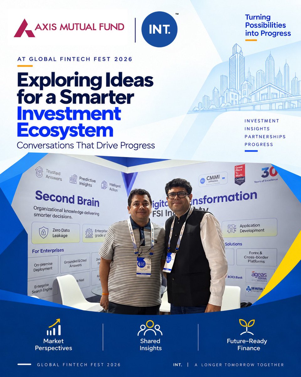 indusnettech's tweet photo. Great connecting with Harshad Dave from Axis Mutual Fund at Global Fintech Fest 2026 and exchanging perspectives on the evolving investment and financial services landscape.

#GlobalFintechFest2026 #FinancialServices #INTGlobal https://t.co/kDnkwqwcl6
