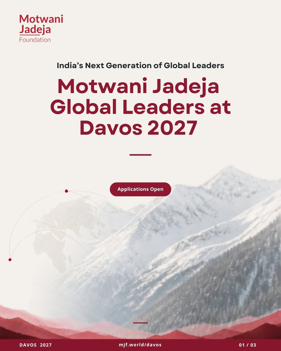 MotwaniJadeja's tweet photo. Applications are open for the Motwani Jadeja Global Leaders at Davos 2027 Program. Selected participants will get a chance to join the Motwani Jadeja Foundation at Davos in January 2027 to advance discussions on technology and policy. Apply by Oct 02, 2026