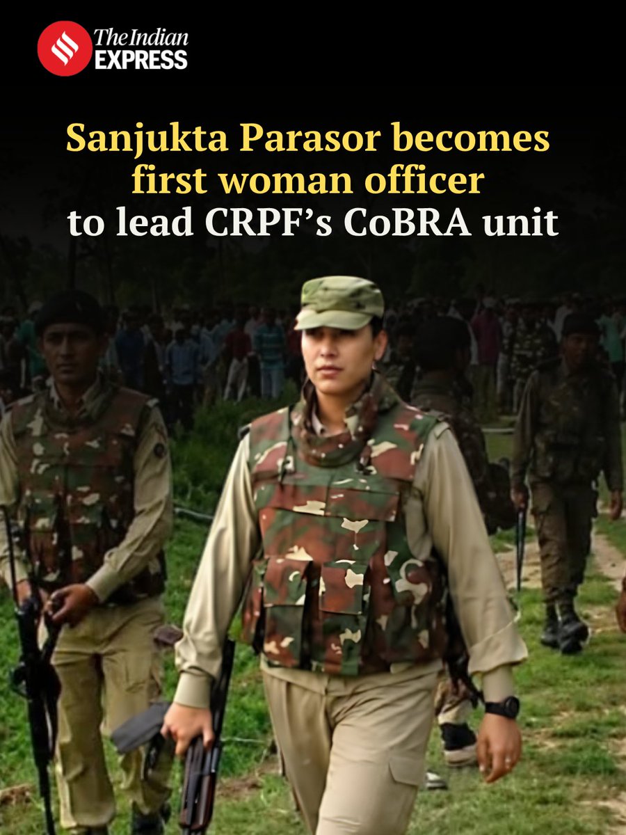 IndianExpress's tweet photo. Senior IPS officer Sanjukta Parasor, also known as the “Iron Lady of Assam” for her counter-insurgency work in the Northeast, has taken charge as Inspector General of the Central Reserve Police Force’s elite CoBRA unit, becoming the first woman officer to head the specialised jungle-warfare force.

Read more👇🏼
https://t.co/mRpVeqPETG