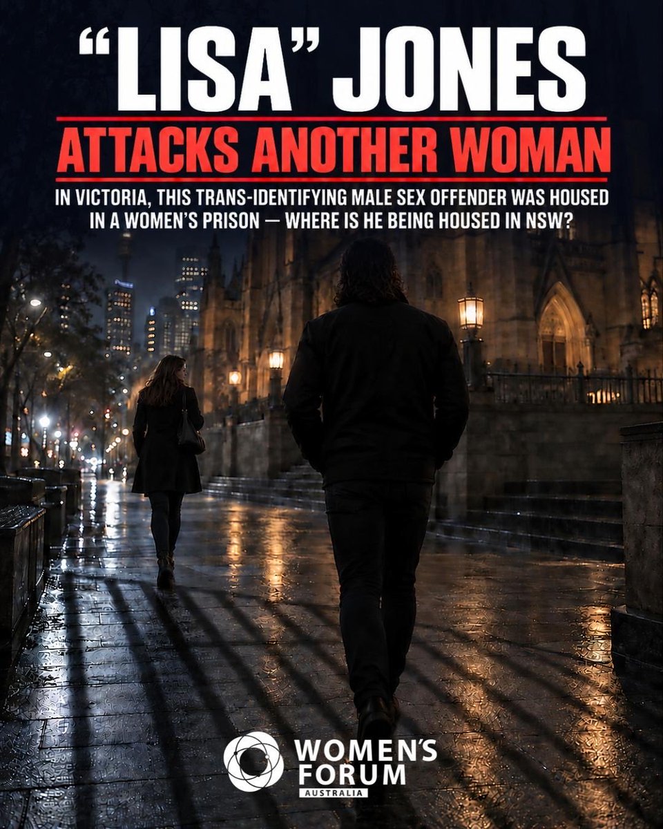 RachaelWongAus's tweet photo. ‼️ “Lisa” Jones has attacked another woman.

Remember the trans-identifying male who sexually assaulted and attempted to rape a woman on a Melbourne street in 2021 and was subsequently sent to Victoria’s Dame Phyllis Frost women’s prison? https://t.co/vBJCNkSjLy 

The same man who spent six years in a male prison in Germany for sexually abusing his six-year-old daughter? https://t.co/HV3PB6EXt7 

The same offender female inmates begged authorities to remove, but were ignored? https://t.co/wKx9DkzEKx

🚨 The @smh has now reported that Jones moved to Sydney and attempted to rape another woman outside St Mary’s Cathedral. (Notably, the report avoids using female pronouns for the male offender – some progress since the misleading coverage of the Melbourne attack). https://t.co/2VWc1TRSXJ 

Jones was sentenced to three years and four months’ imprisonment, with a non-parole period of two years – but, having already spent almost two years in custody, will be eligible for parole in November.

⁉️ The question is: is this repeat sexual predator being housed in a men’s or women’s prison, Premier @ChrisMinnsMP?

You say males should not be housed in women’s prisons. But your government’s policy and practice tell a different story.

Just weeks ago, it was revealed that Corrective Services NSW had approved the transfer of a violent trans-identifying male offender into a women’s prison. https://t.co/0ZnOHDdxUb 

So which is it? And when will your government’s policies finally match your public promises and protect the safety and dignity of women?

📣 Join the campaign to ban male offenders from women’s prisons across Australia: https://t.co/SLn7e7XgzU

#NSWpol #Auspol #GetThemOut