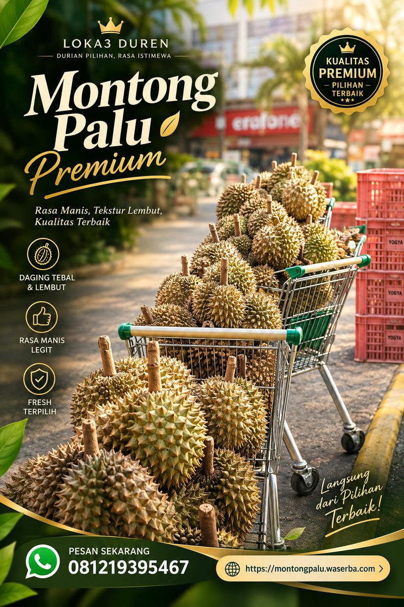 partnercobisnis's tweet photo. Durian Montong Palu Premium adalah salah satu varian durian unggulan asal Parigi, Sulawesi Tengah, yang terkenal dengan daging buahnya yang sangat tebal, berwarna kuning pekat, biji yang kecil, serta tekstur yang creamy dan rasa manis legit.   https://t.co/uoyMYtSx3w https://t.co/6yDtL6ye3i