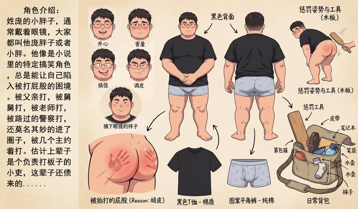 gnyfng3's tweet photo. 新角色:庞小胖,你们要看的眼镜小胖子。
被动属性:遇到被打屁股事件概率大幅上升。
#sp #胖子 #mmsp #角色设定 https://t.co/RYhLk2v50v